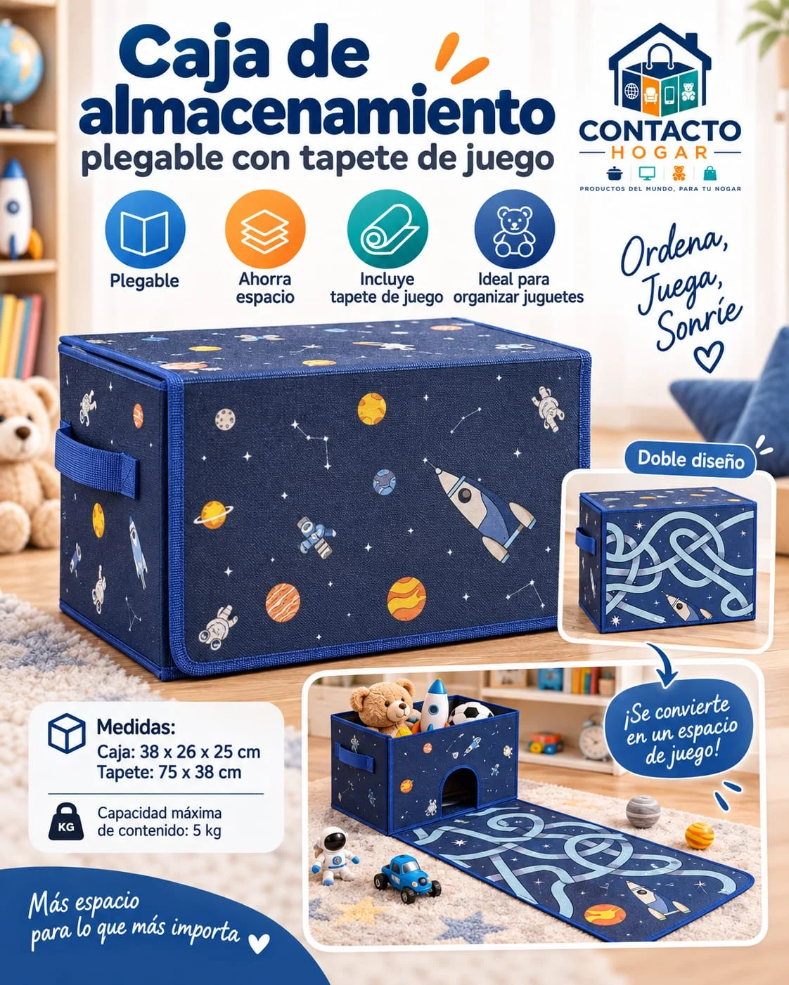 Caja de almacenamiento plegable con tapete de juego