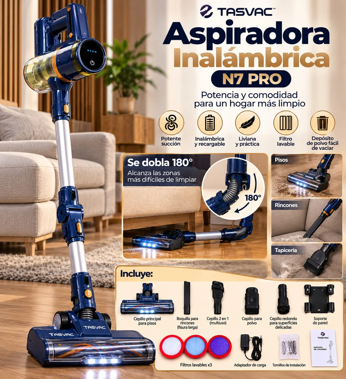 Aspiradora inalámbrica N7 Pro Tasvac