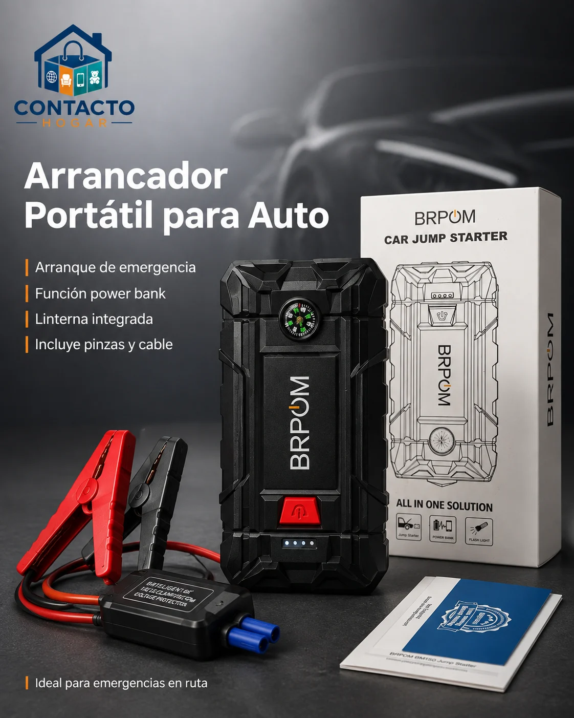 Arrancador portátil BRPOM para automóvil