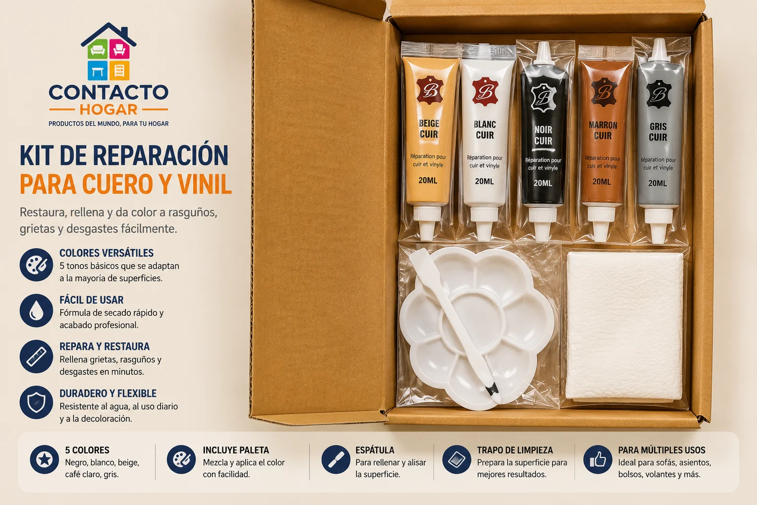 Kit de reparación y retoque para cuero y vinilo