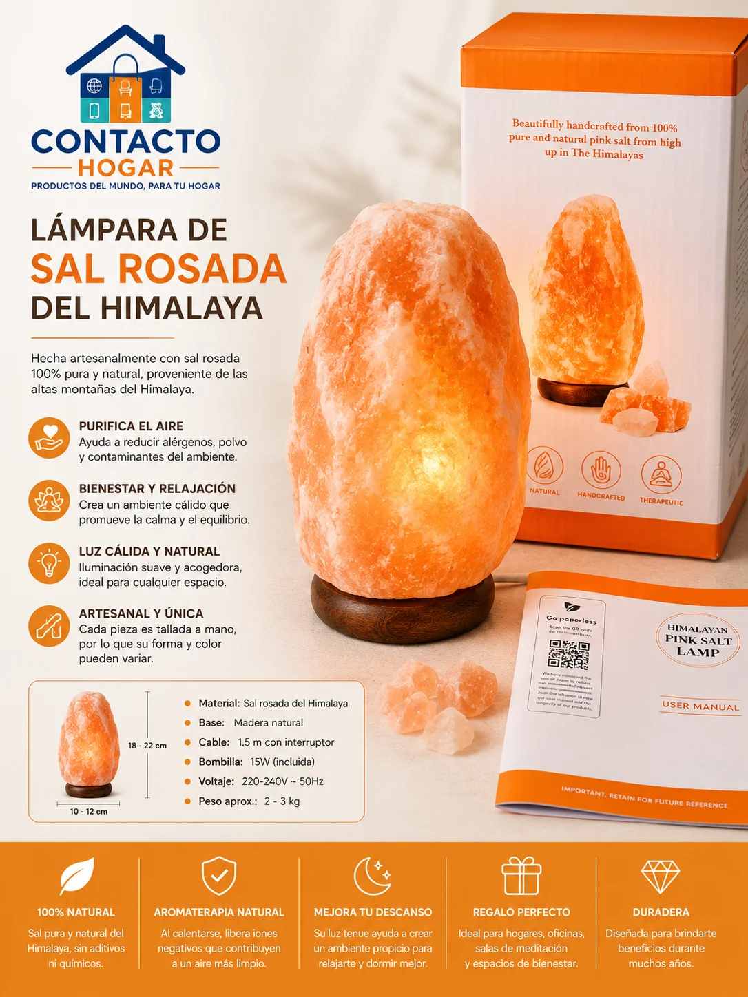 Lámpara de sal del Himalaya