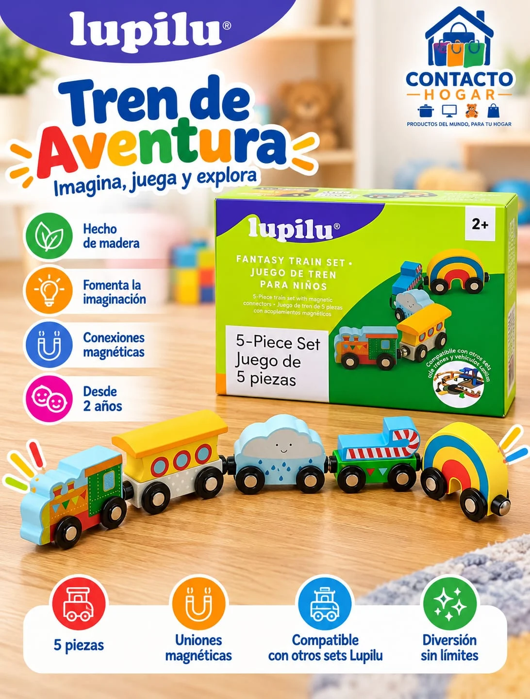 Juego de tren de madera para niños