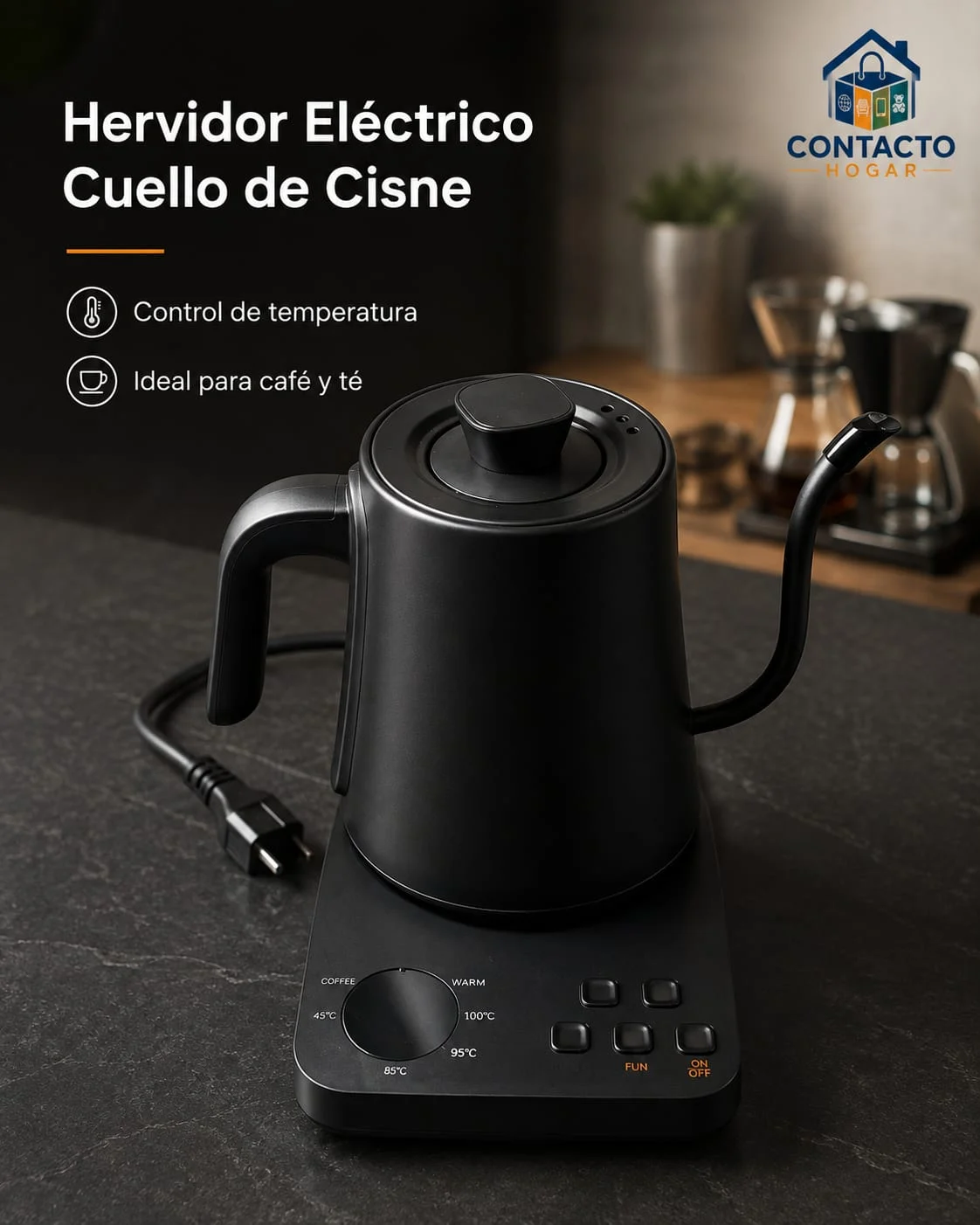 Hervidor eléctrico cuello de cisne color negro