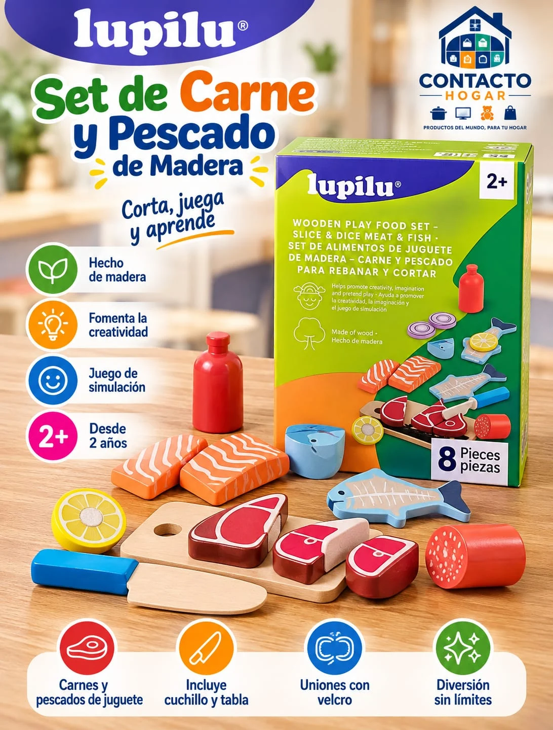 Set de Carne y Pescado de Madera