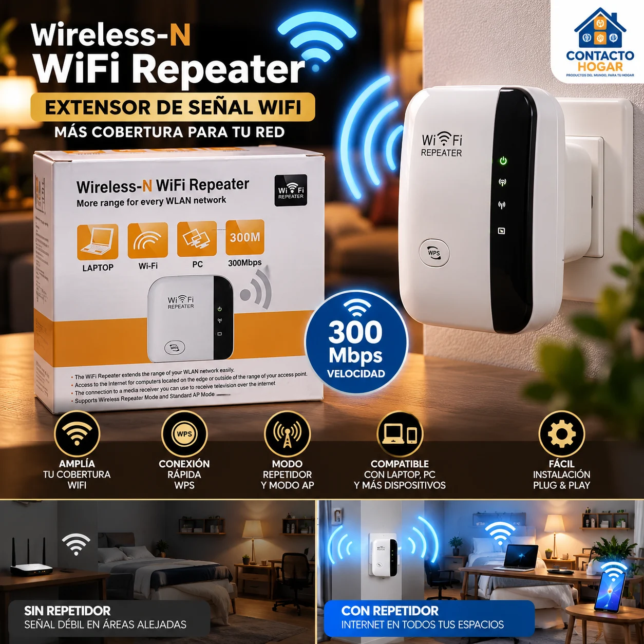 Wireless-N WiFi Repeater- Extensor de WiFi