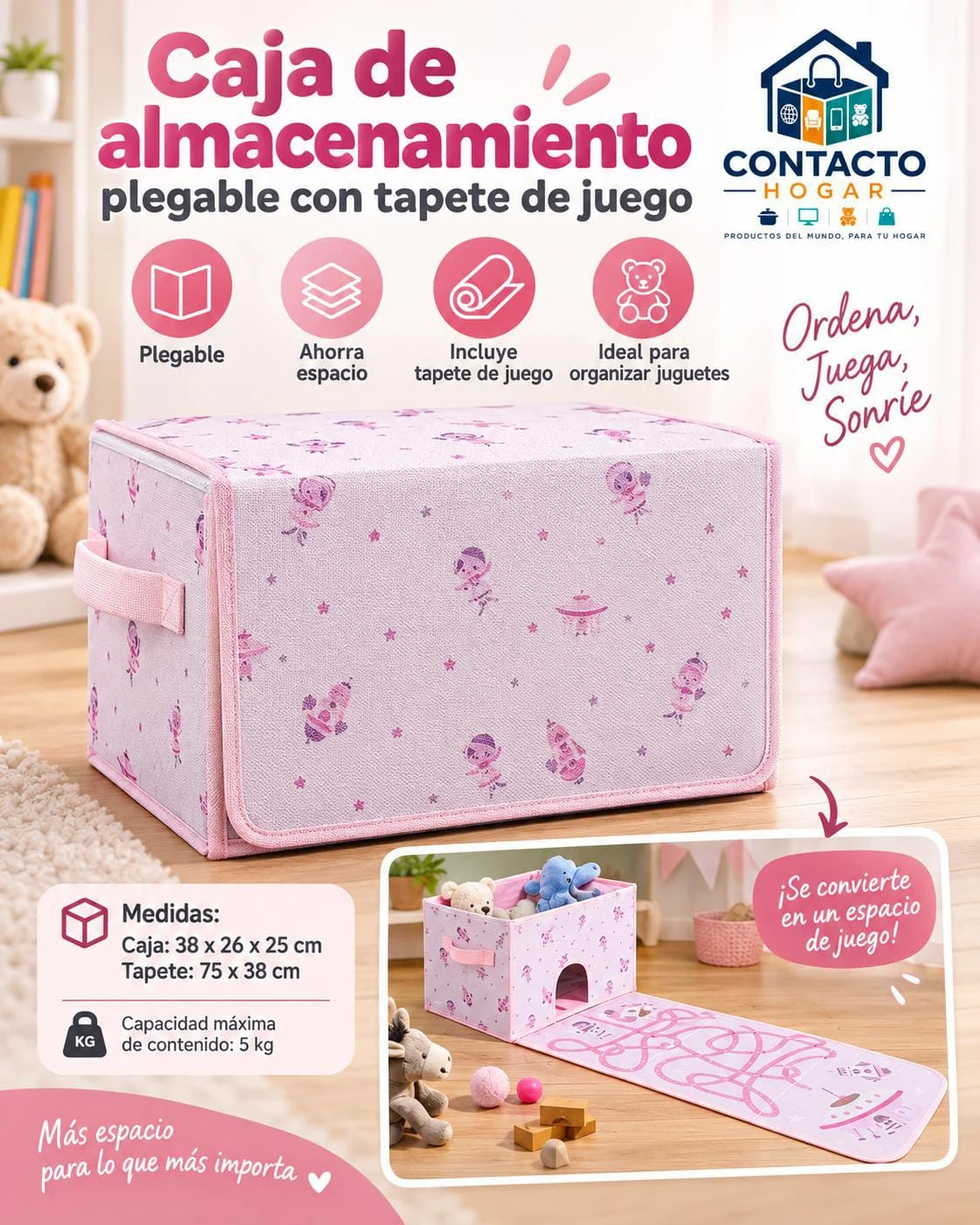 Caja de almacenamiento plegable con tapete de juego