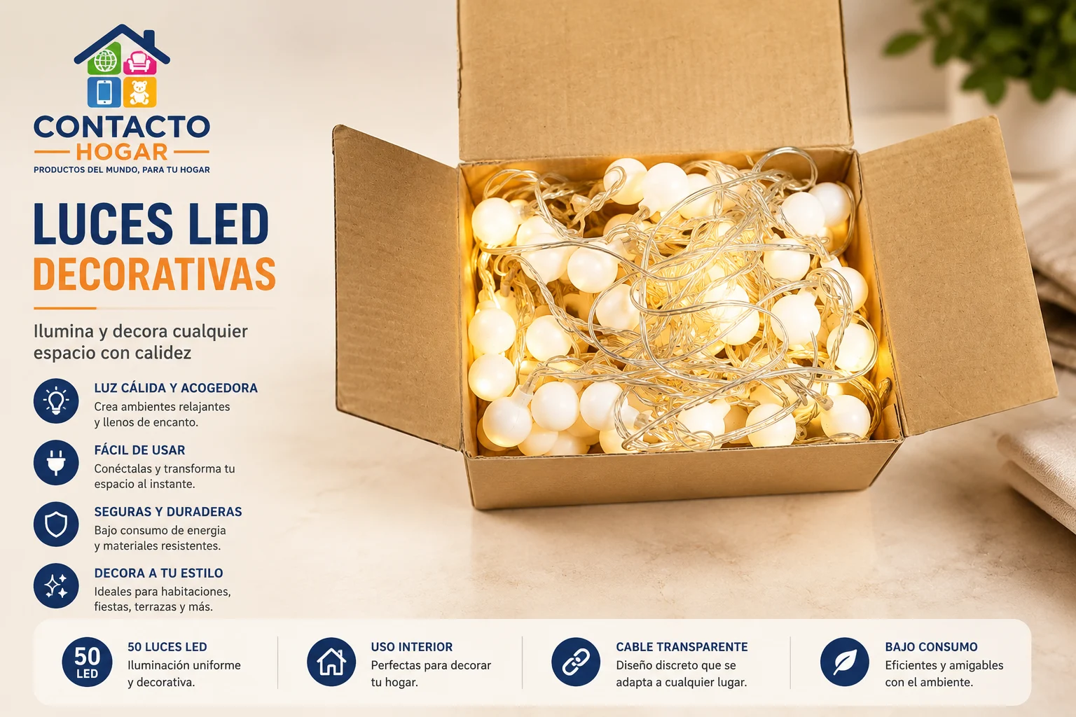 Guirnalda de luces con focos esféricos blancos