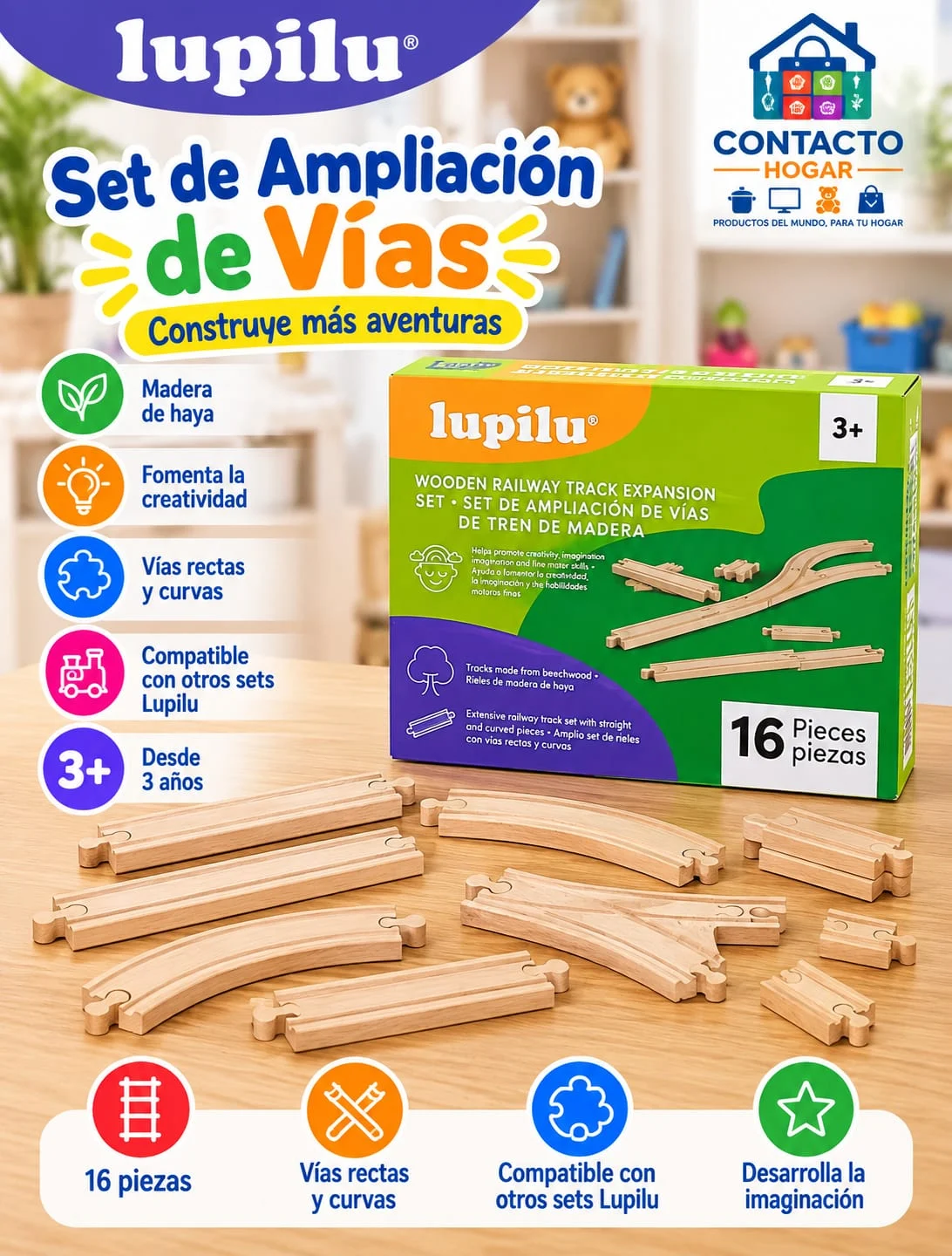 Set de Ampliación de Vías de Tren de Madera Lupilu