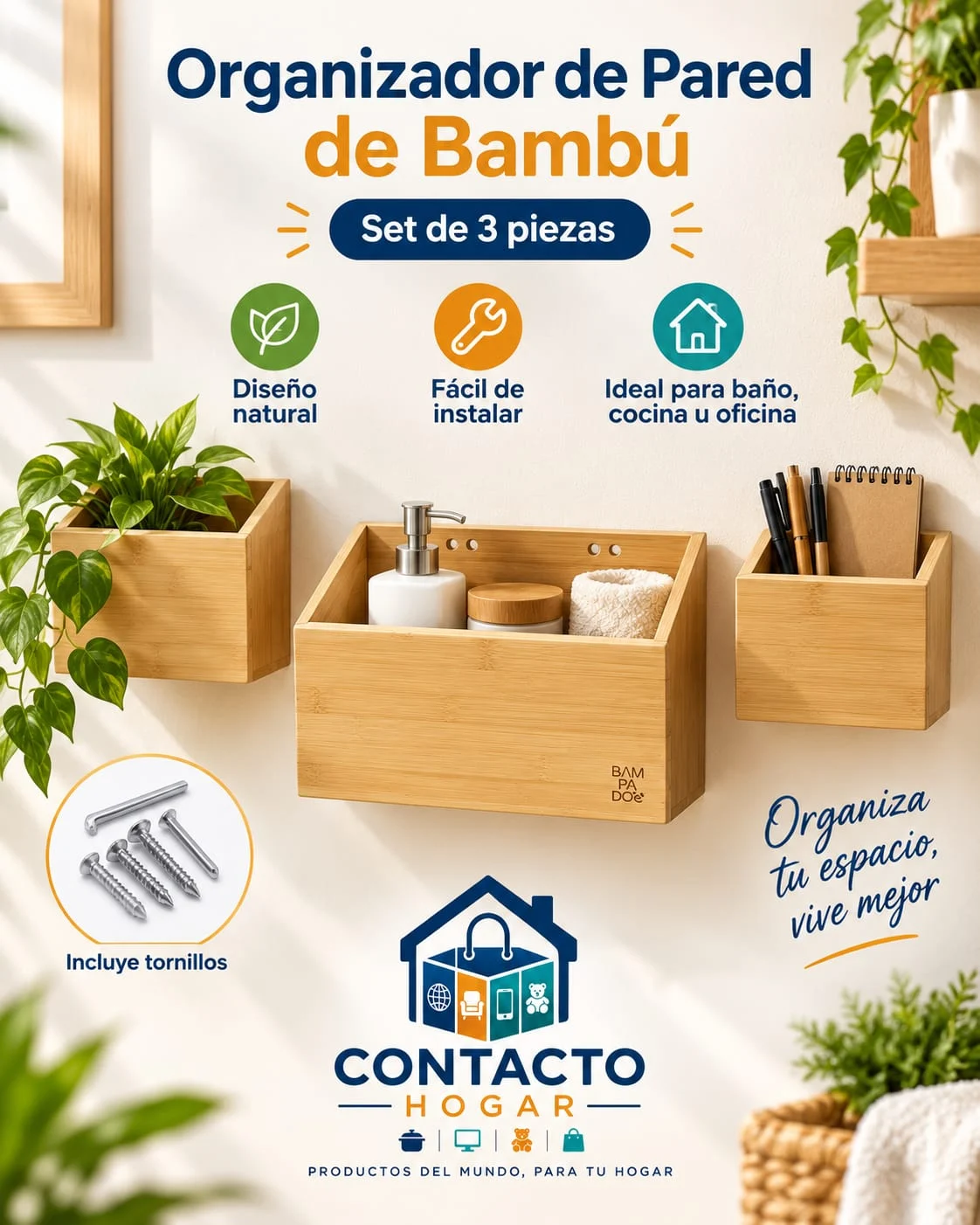 Piezas de madera organizadora de tono claro